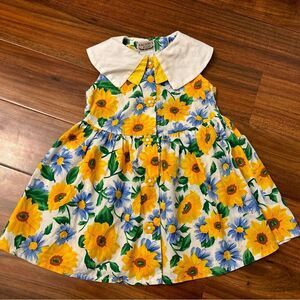 Rachel’s Kids vintage white/blue/yellow sunflower button down collared dress